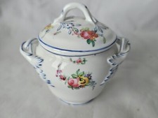 ANTIQUE ENGLISH CHILDRENS WARE LIDDED POT, HAND PAINTED FLOWERS