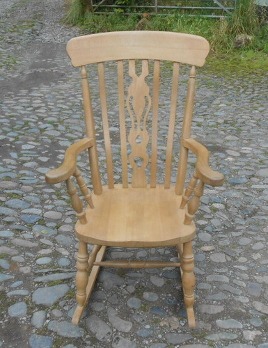 Beech open arm rocking chair - open,