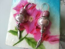 "Amore & Baci" Double Charms Pearl & Rose Pink Drop  925 Silver  Earrings