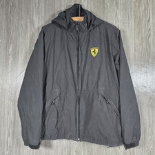 Official Ferrari Black Logo Sport Jacket Size M Mens Racing Hidden Hood 
