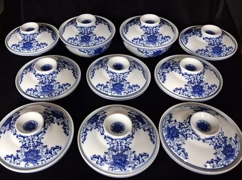 Chinese lidded rice soup bowls