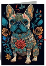 french bulldog birthday card greeting card, frenchie love card for her flowery
