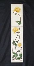 Panel of 5 Fireplace Tiles Floral Tubelined Reproduction