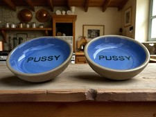 Bretby Stoneware Vintage Pussy Cat Pet Bowl Dish -  Pair