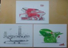 3 x Thunderbirds  Gerry Anderson inspired drawing PRINTS  fireflash TB2 
