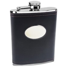 6oz black leather - black, flask