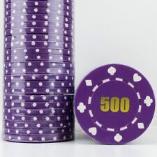 50 x Budget Suited Foil Numbered PURPLE 500, 11.5g ABS Poker Chips - END OF LINE