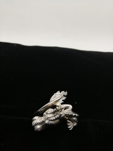 Large mens silver dragon ring - silver,