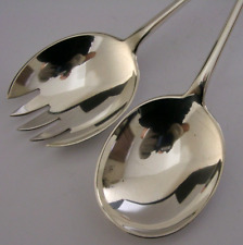 HEAVY 152g EDWARDIAN ENGLISH STERLING SILVER SALAD SERVERS 1908 ANTIQUE