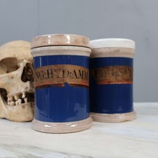 Antique Vintage Pair Blue Victorian Chemist Pharmacy Bottles Jars Apothecary