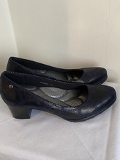 Pavers Comfort Block Heeled Navy Snakeskin Effect Court Shoes