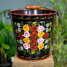 14" Hand Painted Black Garden