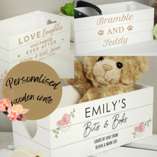 Personalised Homeware Storage Wooden Crate Custom Text Organisation Gift