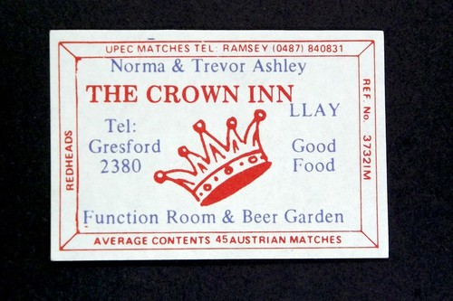 Matchbox label pub the crown - pub,