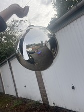 Rare Gigantic Antique Silver Witch Ball Mirrored Hand Kugel Brass Crown 11 Inch