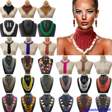 Statement Choker Beads Necklace Earrings Jewelry Set African Bohemian Collar Bib