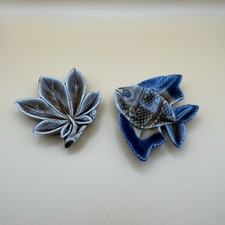 2 WADE Porcelain Angel Fish Trinket/Pin Tray 3” and Leaf design pin/trinket tray