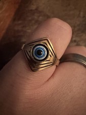 Gold-Tone Evil Eye Ring – Vintage Style Nazar Protection Design Size M½&P R305