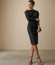 Reiss Rayna Metallic Knitted Dress, Black/Silver - Size L