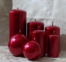 BURGUNDY / RED METALLIC DECORATIVE CANDLE - BALL or PILLAR home decoration, gift