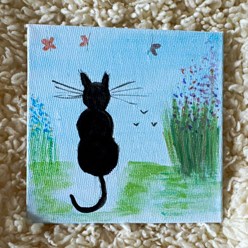 Mini canvas painting with cat - canvas,