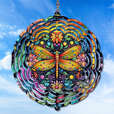 Whimsical Colourful Dragonfly Wind Spinner 3D Hanging Garden Ornament  