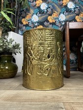 Vintage Brass Planter Embossed Tavern Pub Log Holder Coal Bucket Waste Paper Bin