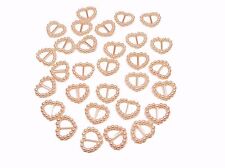 100 PEACH PEARLISED HEART SHAPED RIBBON SLIDER BUCKLES FOR WEDDING INVITES,CRAFT