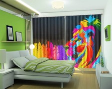 Colorful Lion City 3D Curtains