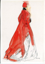 Art Fashion  Bernard Blossac (Paris c1948) woman red coat Modern Postcard