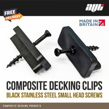 Composite Decking Clips Hidden Fixings Plastic T WPC & BLACK Stainless Screws