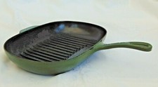Le Creuset cast iron  32cm oval ribbed frying pan skillet Racing Green vintage