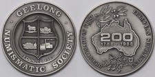 1988 Geelong Numismatic Society First European Settlement Sterling Silver Medal