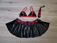 BNWT Vintage Ann Summers Wet Look Peep Bra & Mini Skirt Schoolgirl Outfit Siz 20