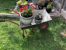 Vintage  Used  Galvanised Wheelbarrow Circa 1960's / Garden Planter  VGC