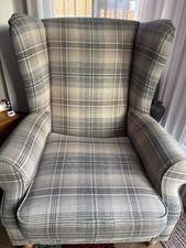 Next - Versatile Check Nevis Grey Sherlock Large Highback Armchair - Excellent C