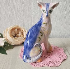 Vintage Siamese Cat Painted Colourful Glazed Porcelain Sitting Siamese Cat 19cm