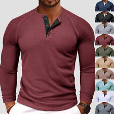 Mens Ribbed Henley Shirts Long