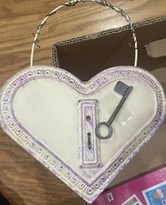 Valentines~Key To My Heart~Victorian Shabby Chic Metal Wall Hanging Basket