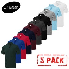 5 PACK UNEEK UX Polo Shirt Plain Unisex Work Wear Uniform Polycotton Top XS-6XL
