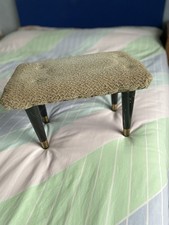 Vintage mid-century footstool, tapered legs, tufted bouclé-style upholstery