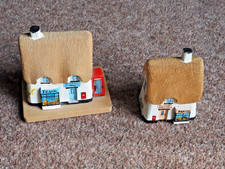 2x Buckfast Abbey Frank Weaver Hand Carved and Painted Cottages Signed