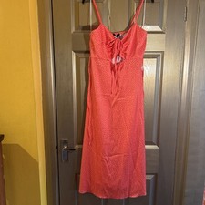 Newlook Orange Dotty Silky Maxi Dress Adjustable Straps Size 10