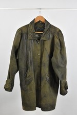 Vintage Ladies Olive Green Longline Big Shoulders leather Coat size M 