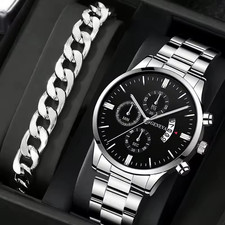 Men’s Quartz Watch Luminous Dial Date Display Stainless Steel Wristwatch