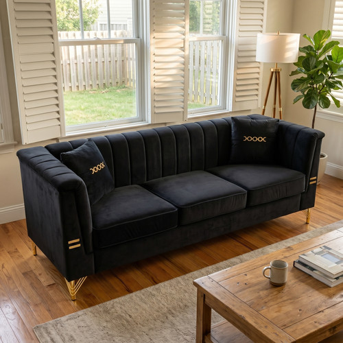 Velvet sofa black - velvet,