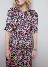 Wyse Valentina black with multi flowers viscose Satin Dress size 4/14 RRP £325 