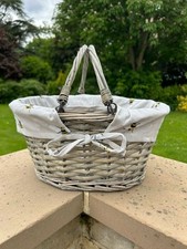 Grey Wicker Shopper Shopping Basket with Bumblebee Bee Liner Fold Flat Handles