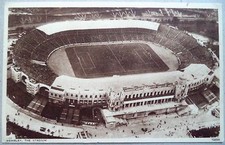 WEMBLEY STADIUM 1924 AERIAL VIEW WITH MATCH IN PROGRESS SEPIA FOOTBALL POSTCARD