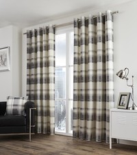 1 Pair EDINBURGH Check Curtains - Tartan Design Eyelet Ring Top Lined Curtains